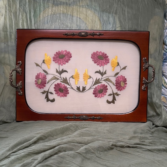 no brand Other - Vintage Floral Embroidered Serving Tray